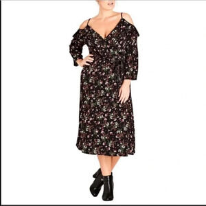 NWT City Chic Pretty Floral Cold Shoulder Wrap Dress 
Size 16